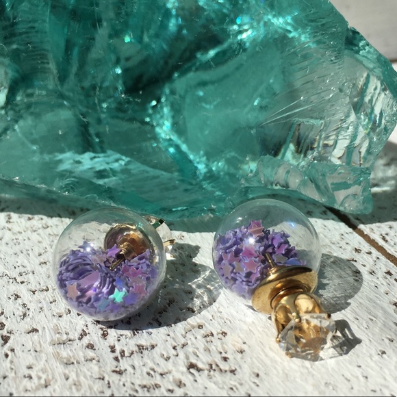 Purple Star Double Stud Earrings - Picture 3 of 8